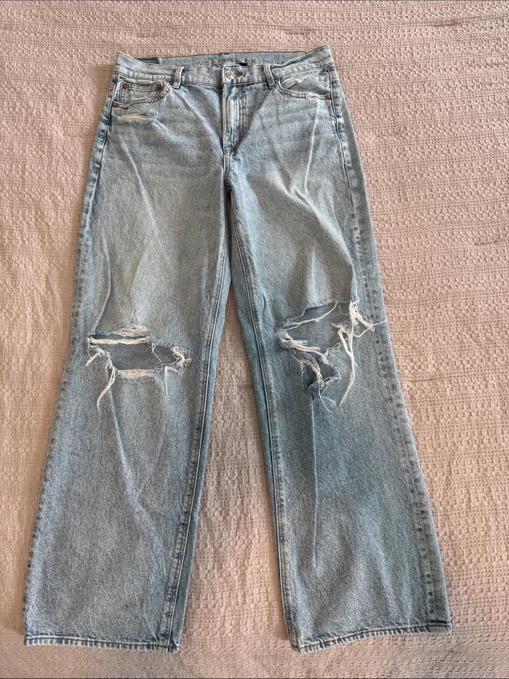 American Eagle Outfitters Light Blue Distressed Straight-Leg Jeans